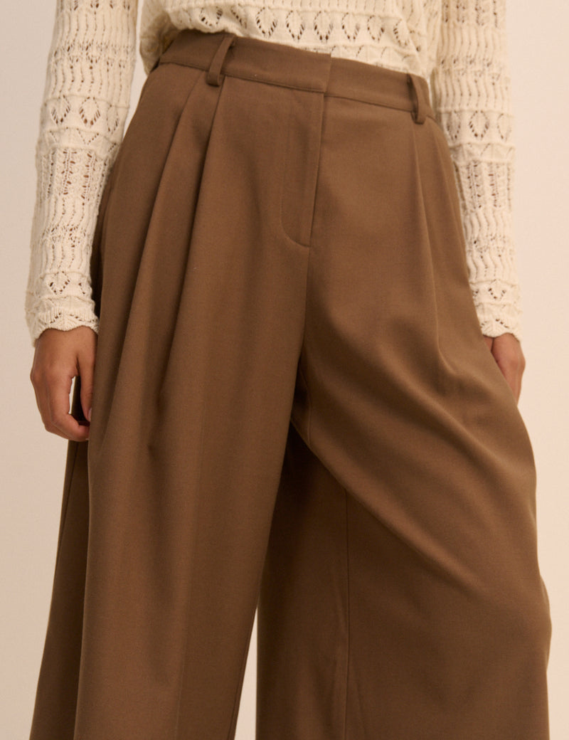 Brown High-Waisted Tailored Culottes
