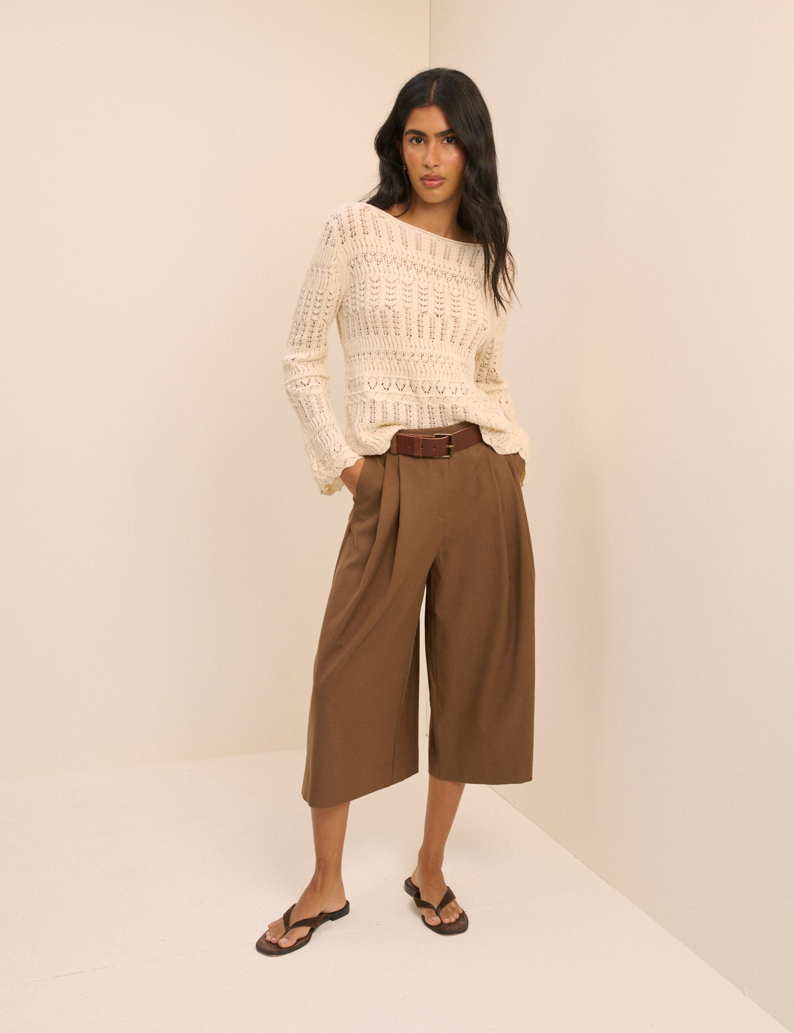 Brown High-Waisted Tailored Culottes