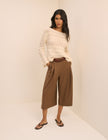 Brown High-Waisted Tailored Culottes