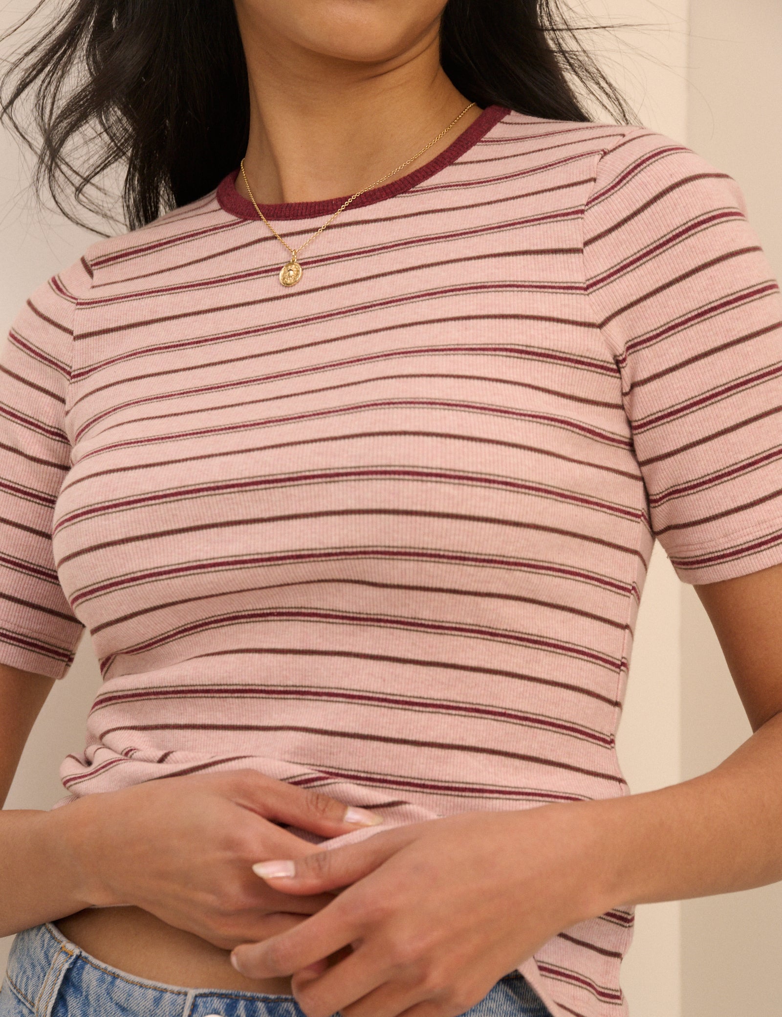 Pink and Burgundy Striped T-Shirt