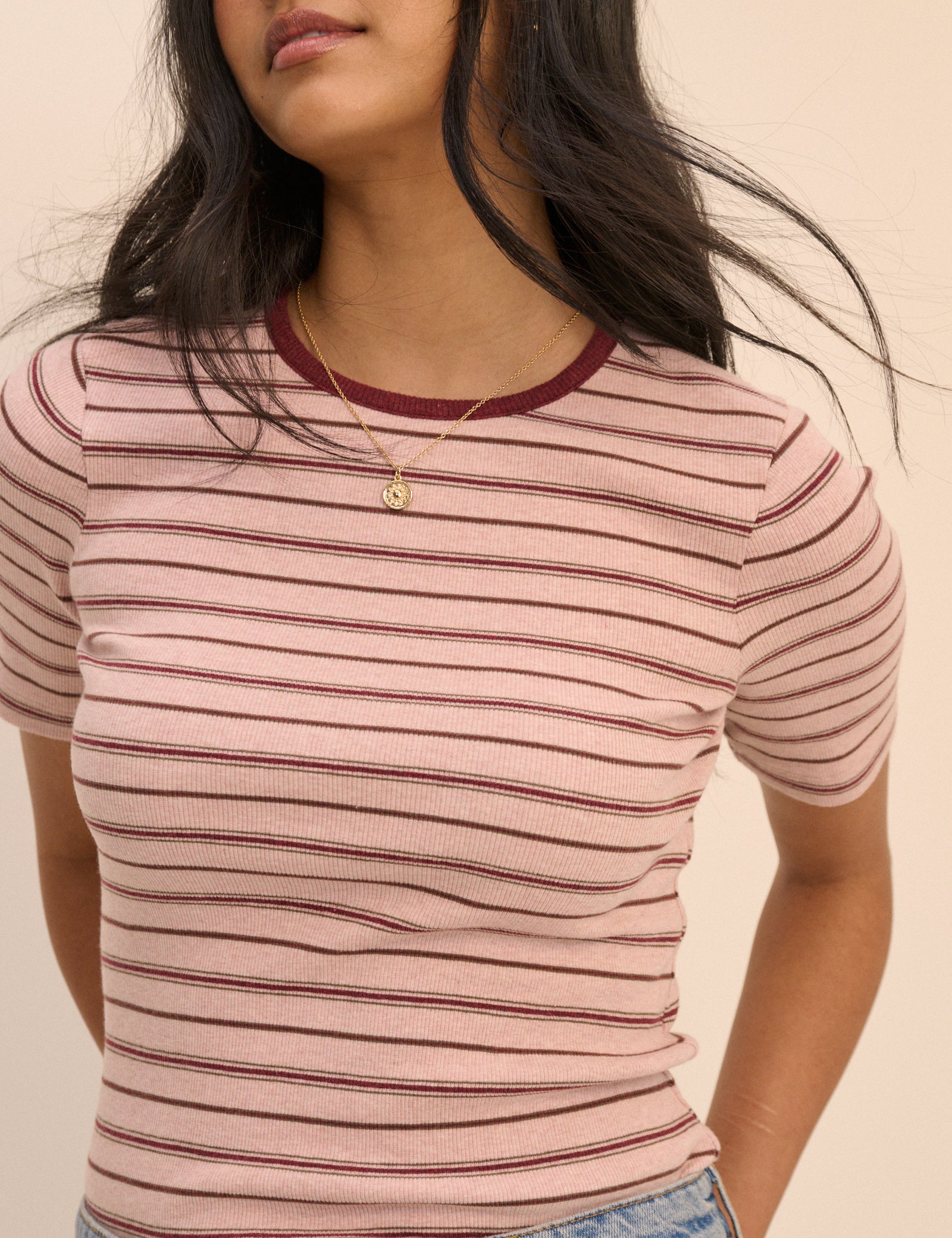 Pink and Burgundy Striped T-Shirt
