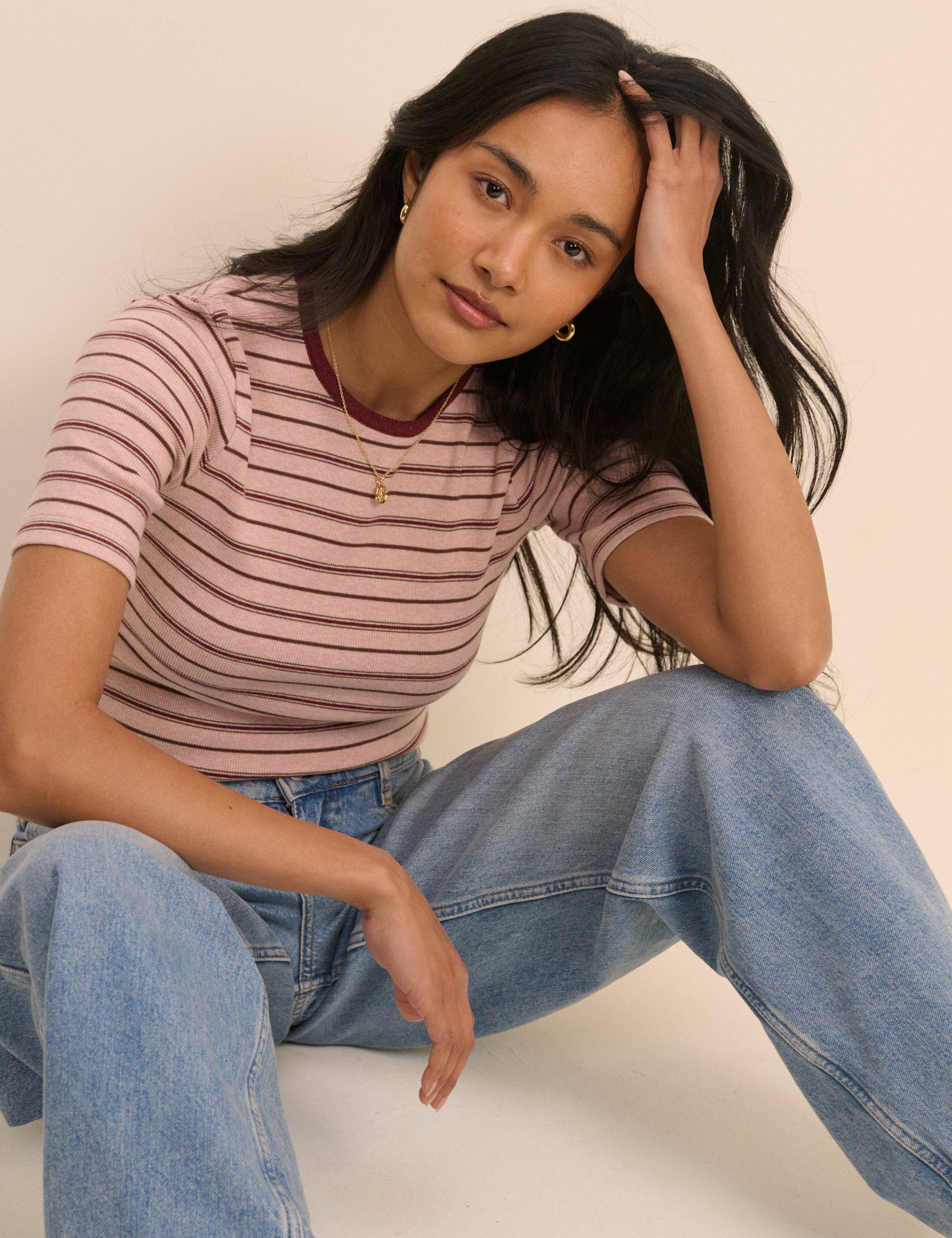 Pink and Burgundy Striped T-Shirt