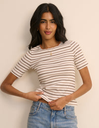 Brown and Cream Striped T-Shirt