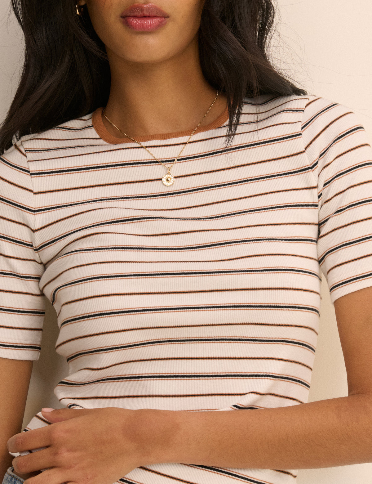 Brown and Cream Striped T-Shirt