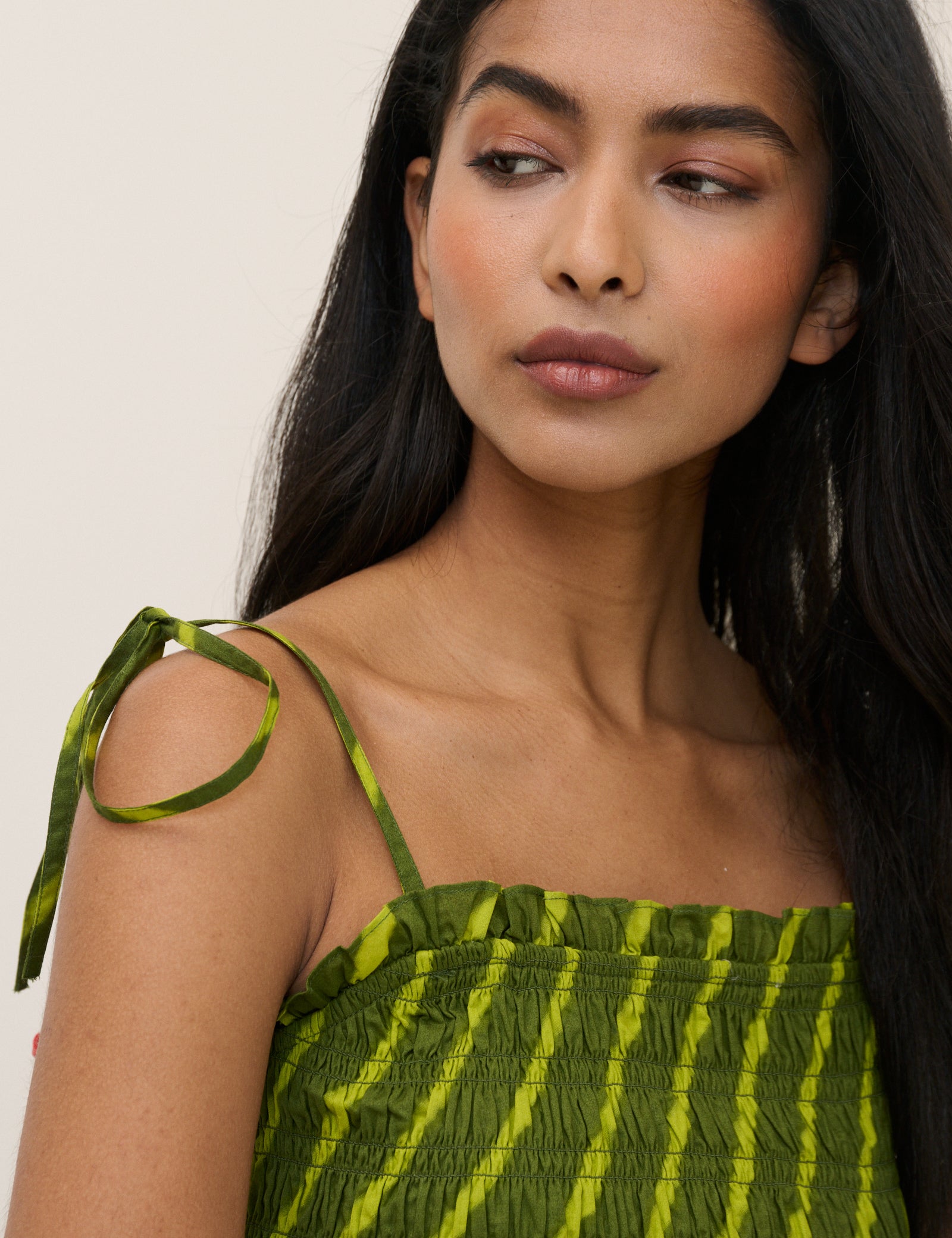Green Striped Shirred Remi Top