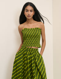 Green Striped Shirred Remi Top