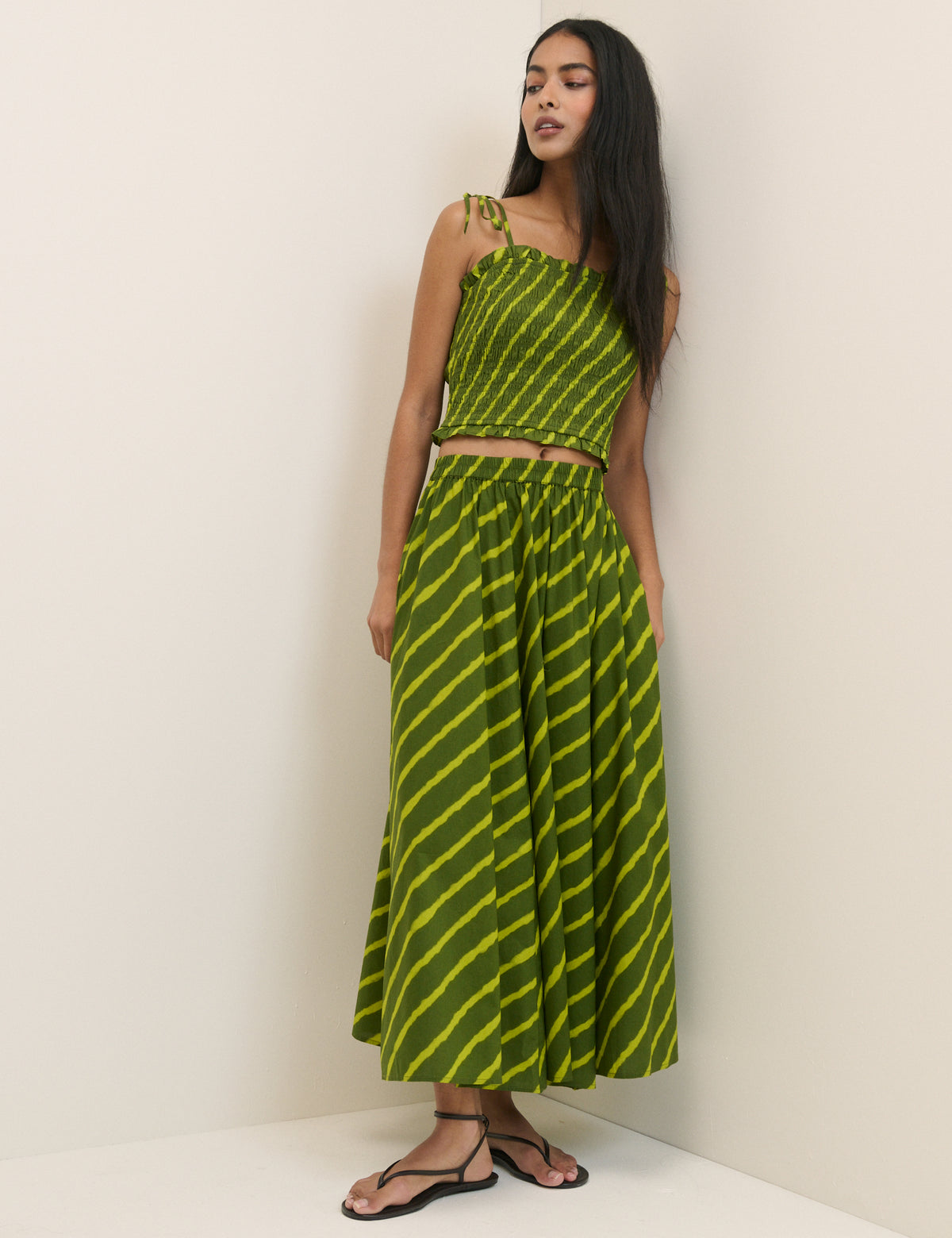 Green Striped Crystal Maxi Skirt