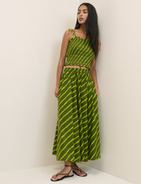 Green Striped Crystal Maxi Skirt