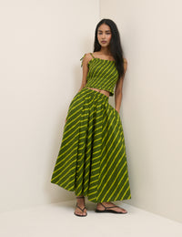 Green Striped Crystal Maxi Skirt