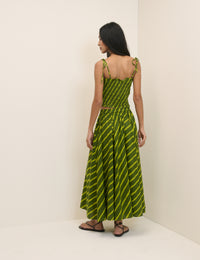 Green Striped Crystal Maxi Skirt