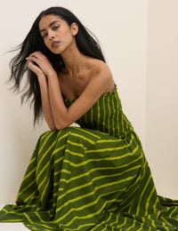 Green Striped Crystal Maxi Skirt