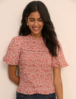 Red Floral Puff Sleeve Shirred Nicola Top