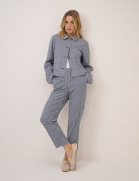 Navy Gingham Front Pocket Jacket