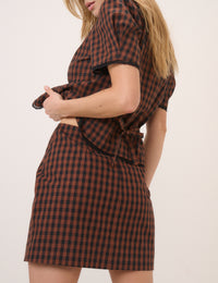 Brown Gingham Tailored Mini Skirt