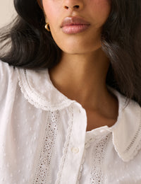 White Long Sleeve Broderie Anglaise Peter Pan Collar Blouse