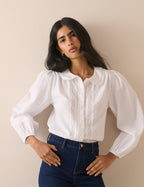 White Long Sleeve Broderie Anglaise Peter Pan Collar Blouse