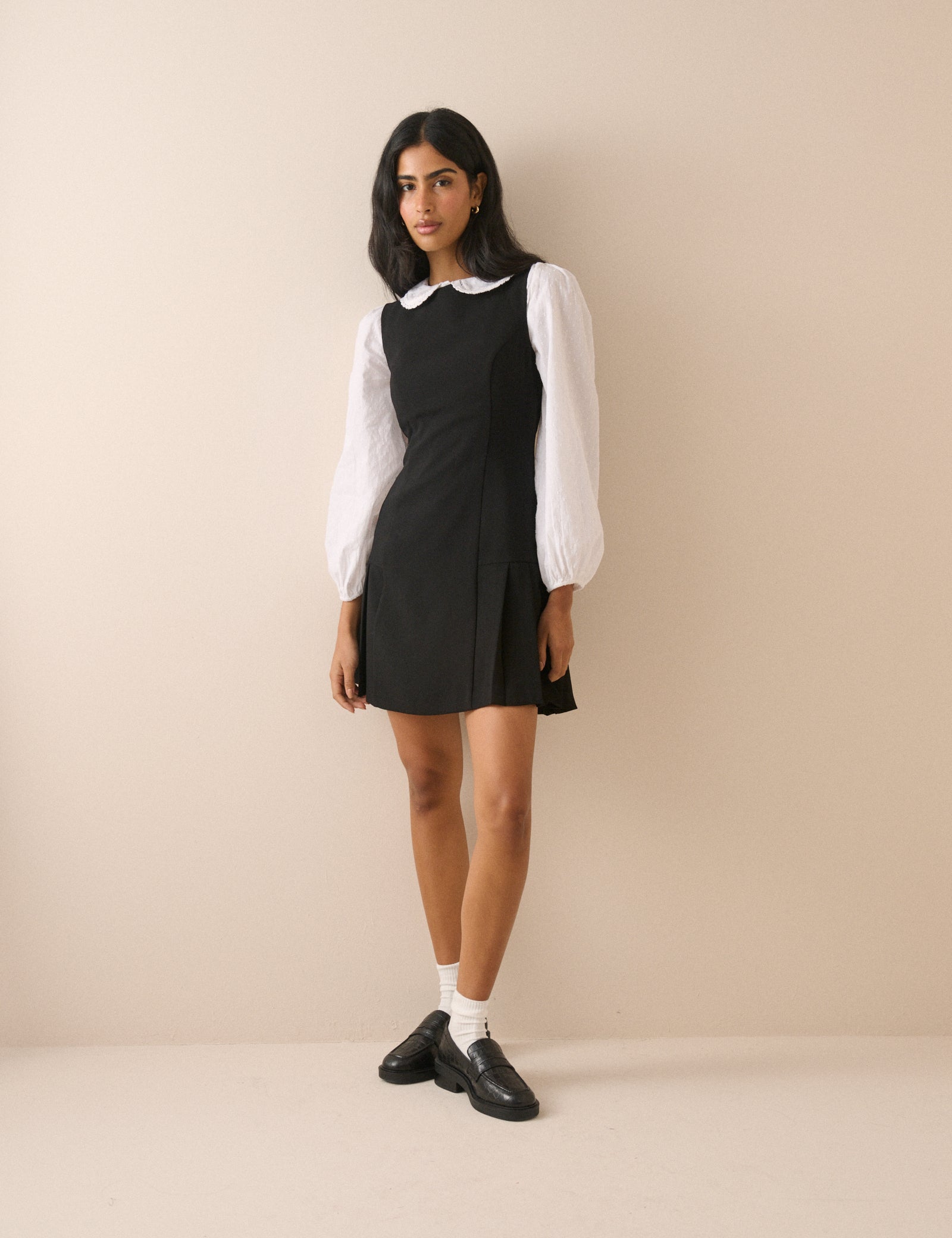 White Long Sleeve Broderie Anglaise Peter Pan Collar Blouse