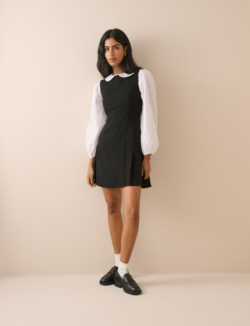 White Long Sleeve Broderie Anglaise Peter Pan Collar Blouse