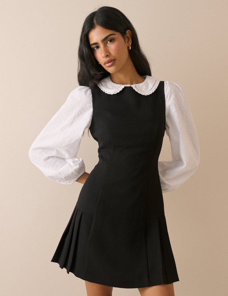 White Long Sleeve Broderie Anglaise Peter Pan Collar Blouse