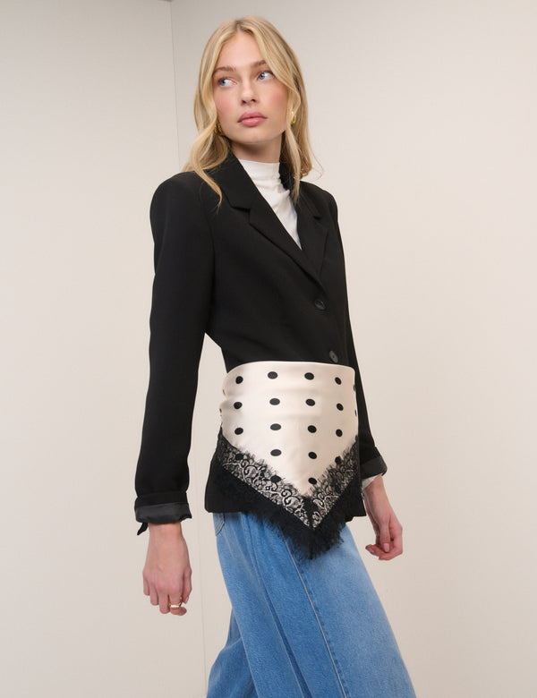 White Polka Dot Lace Trim Scarf