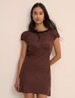Brown Polka Dot Puff Sleeve Marianna Midi Dress