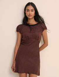 Brown Polka Dot Puff Sleeve Marianna Midi Dress
