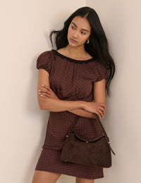Brown Polka Dot Puff Sleeve Marianna Midi Dress
