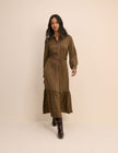 Khaki Striped Brandy Shirt Midi Dress