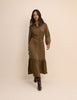 Khaki Striped Brandy Shirt Midi Dress