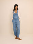 Mid Wash Denim Barrel Leg Dungarees