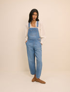 Mid Wash Denim Barrel Leg Dungarees