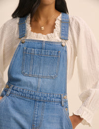 Mid Wash Denim Barrel Leg Dungarees