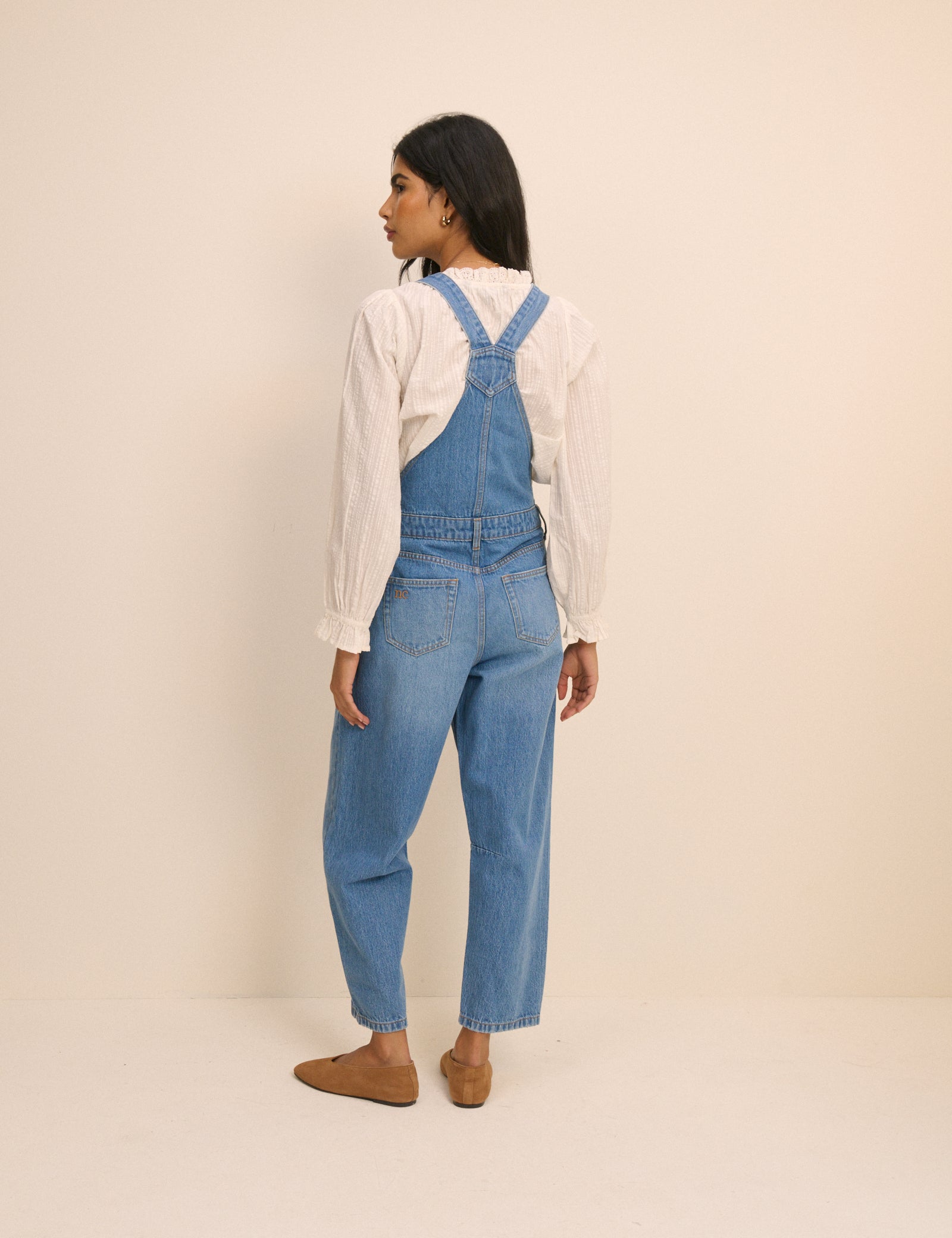 Mid Wash Denim Barrel Leg Dungarees