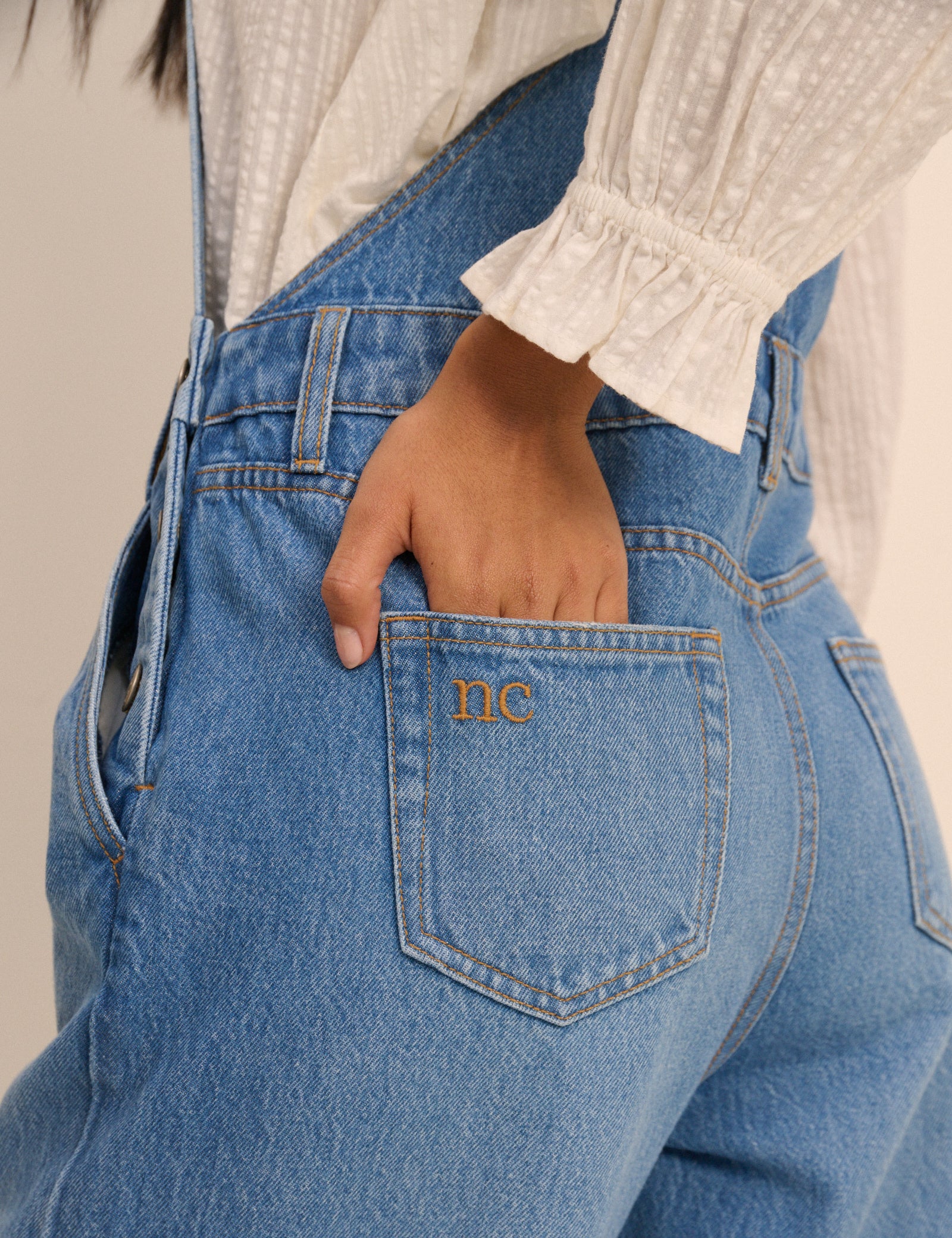 Mid Wash Denim Barrel Leg Dungarees