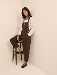 Chocolate Brown Barrel Leg Denim Dungaree