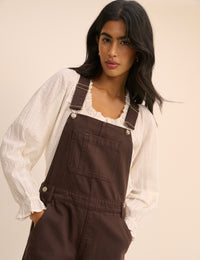 Chocolate Brown Barrel Leg Denim Dungaree