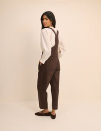 Chocolate Brown Barrel Leg Denim Dungaree