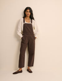 Chocolate Brown Barrel Leg Denim Dungaree