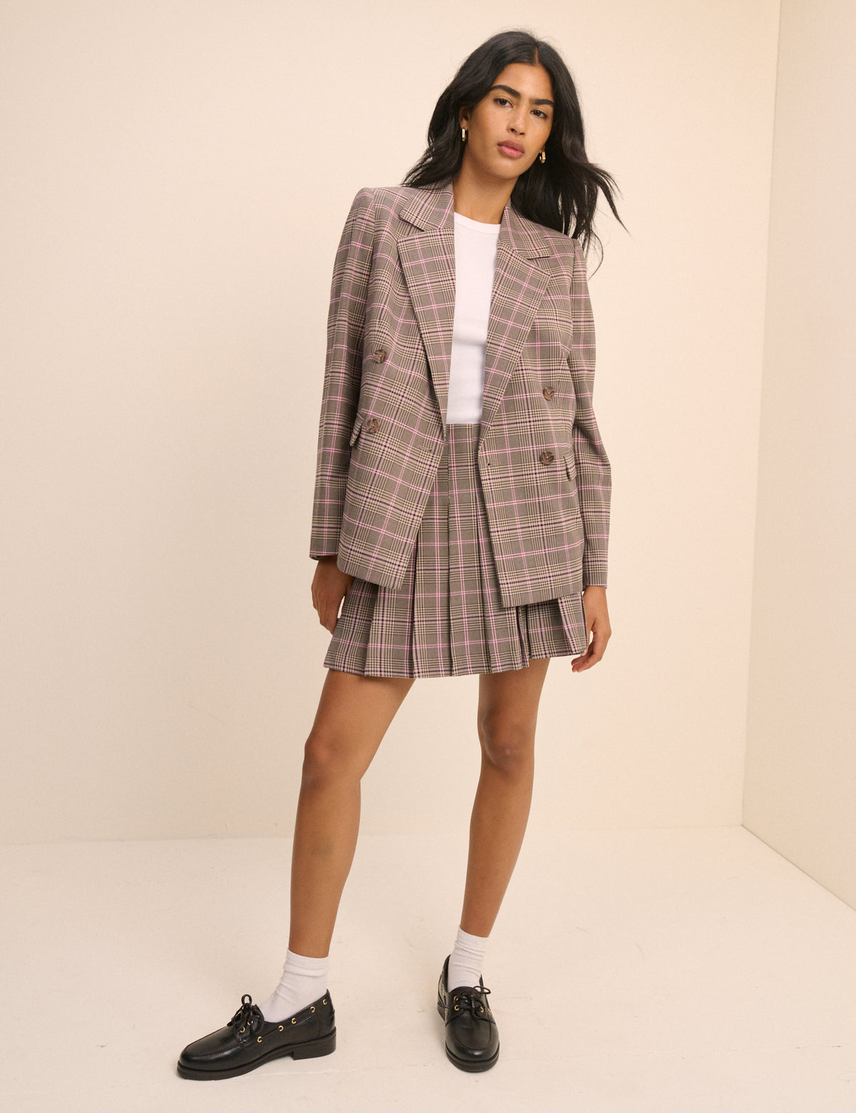 Brown Check Double Breasted Alicia Blazer