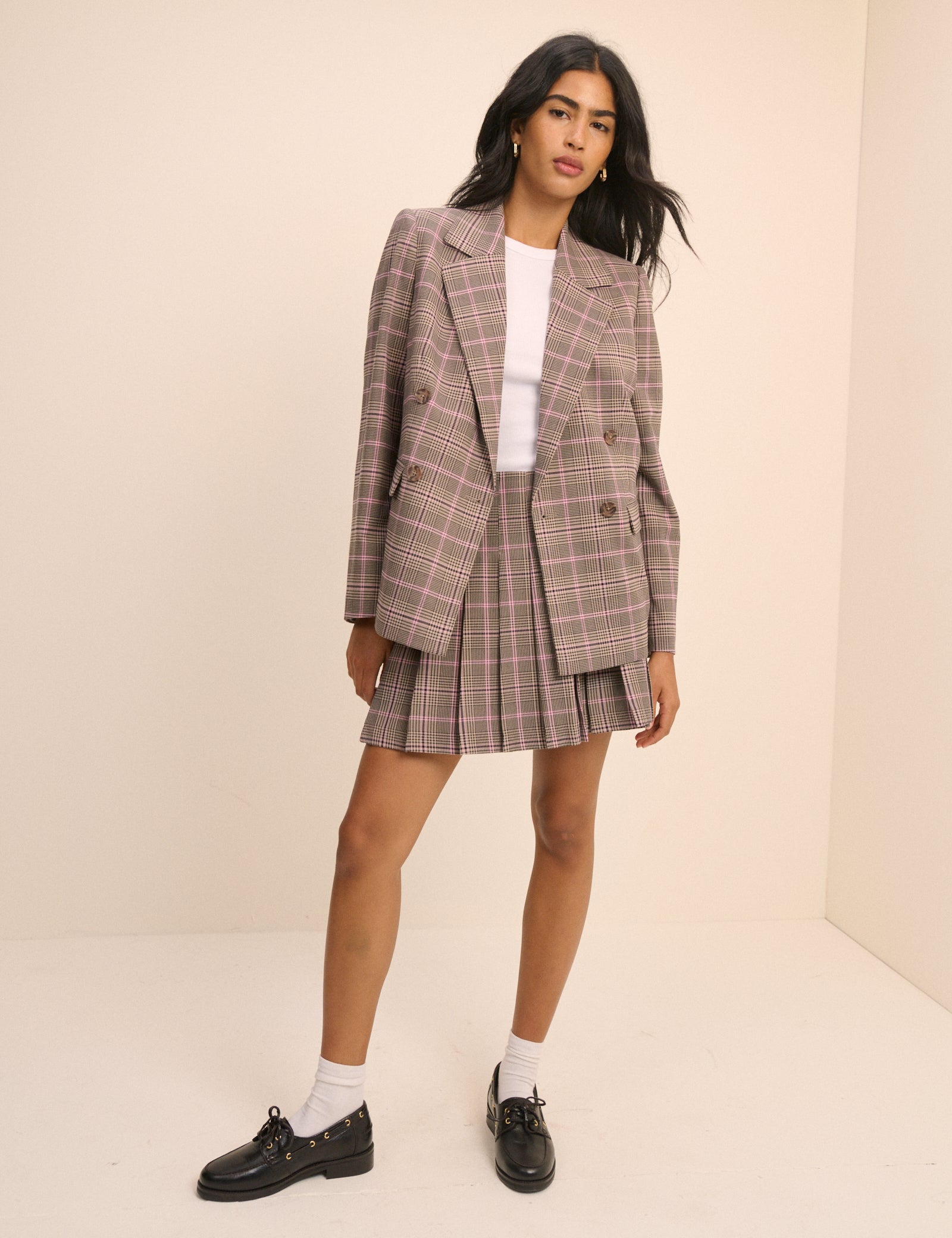 Brown Check Double Breasted Alicia Blazer