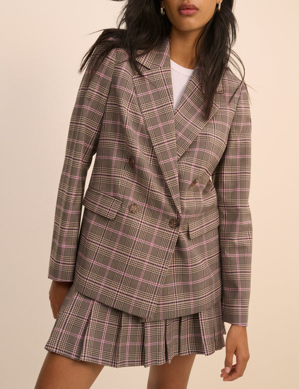 Brown Check Double Breasted Alicia Blazer