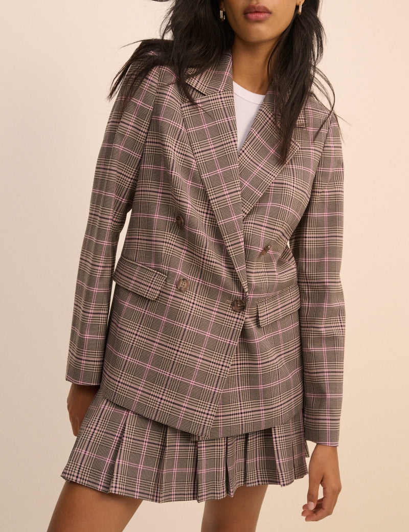 Brown Check Double Breasted Alicia Blazer