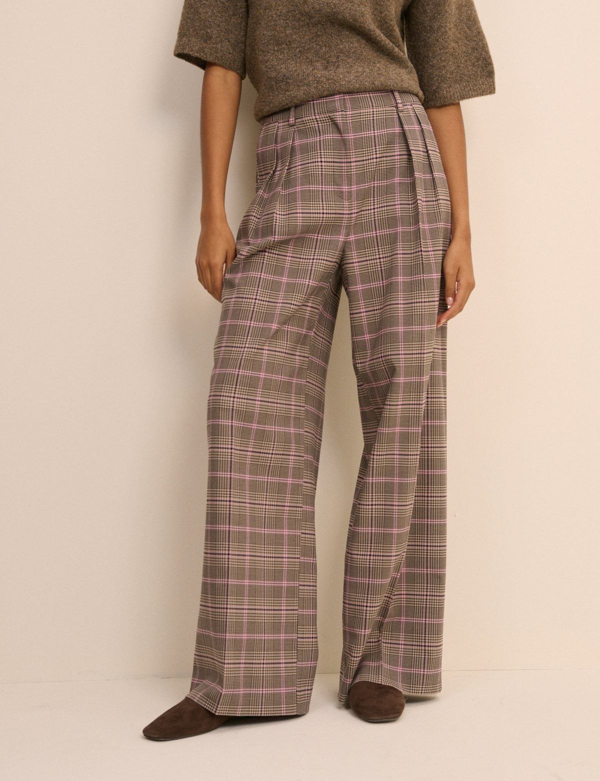 Brown Check Wide Leg Rue Trousers