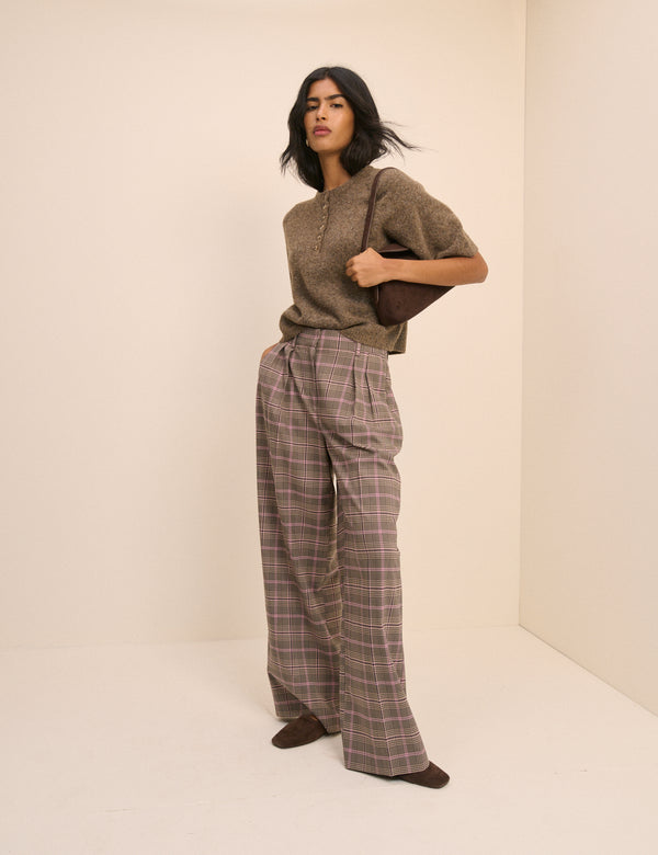 Petite Brown Check Wide Leg Rue Trousers