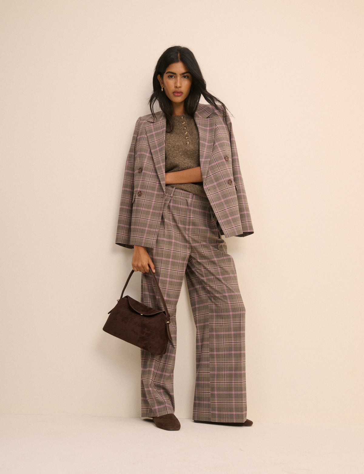 Brown Check Wide Leg Rue Trousers