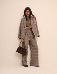 Petite Brown Check Wide Leg Rue Trousers