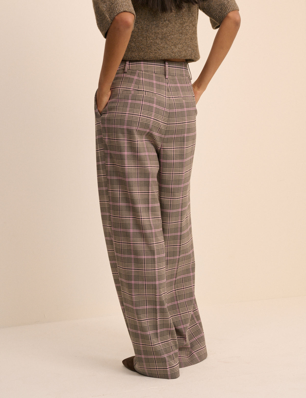 Brown Check Wide Leg Rue Trousers