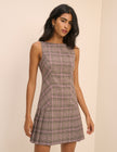 Brown Check Pleated Mary Mini Dress