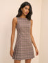 Brown Check Pleated Mary Mini Dress