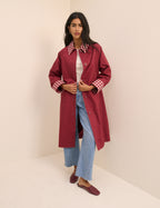 Red Gingham Trim Trench Coat